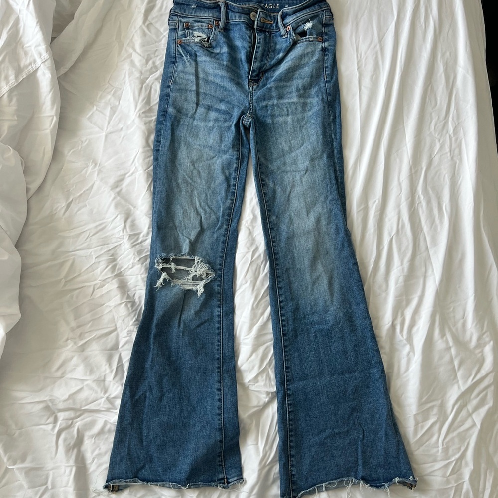 American Eagle Outfitters Distressed Blue Wide Leg Jeans